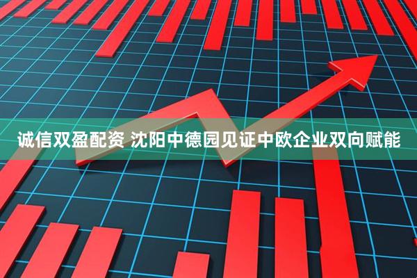 诚信双盈配资 沈阳中德园见证中欧企业双向赋能
